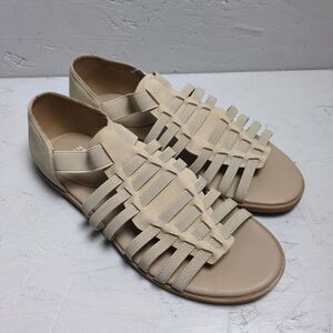 Eileen Fisher Sandals Women's 7 Tan Casual Elastic Gladiator Flats Open Toe